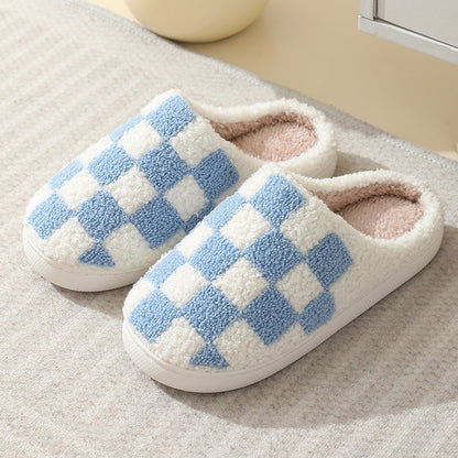 Pantuflas de lana unisex de invierno con estampado de cuadros coloridos 