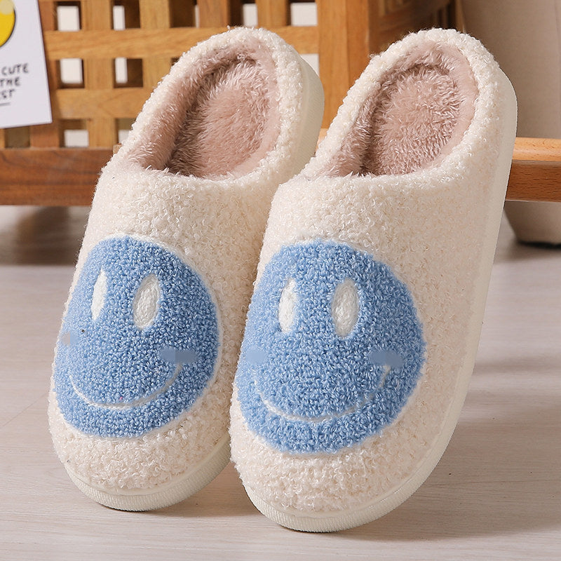 Pantuflas de algodón con estampado de caras sonrientes de colores para interiores y exteriores, pantuflas cálidas de felpa 