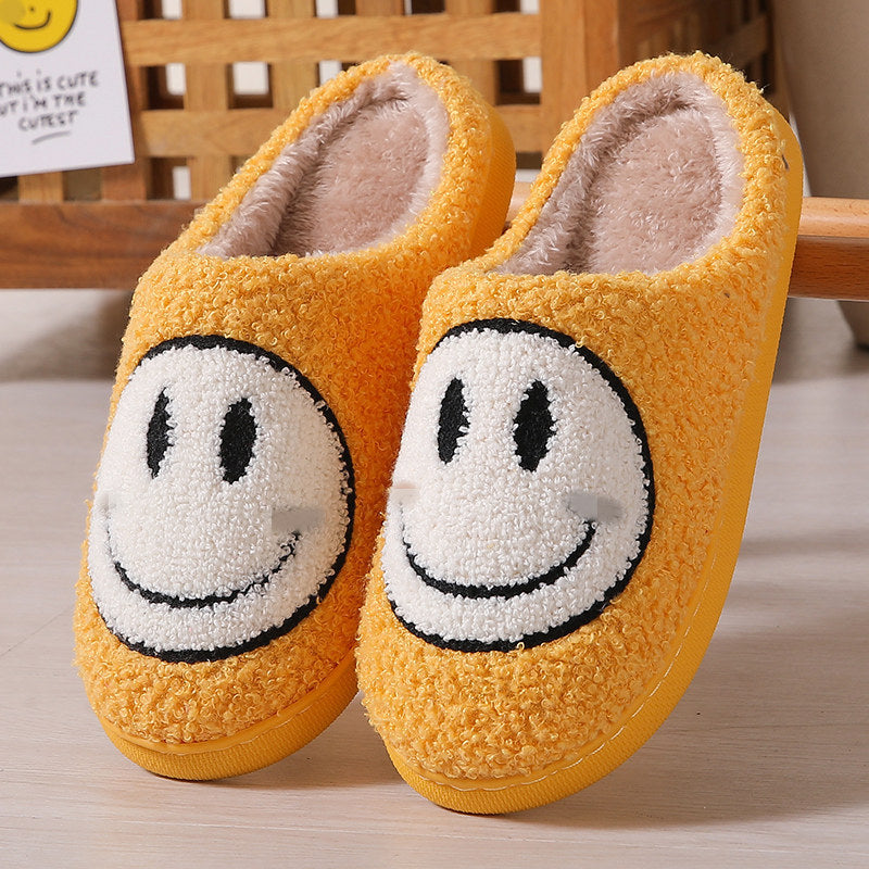 Pantuflas de algodón con estampado de caras sonrientes de colores para interiores y exteriores, pantuflas cálidas de felpa 