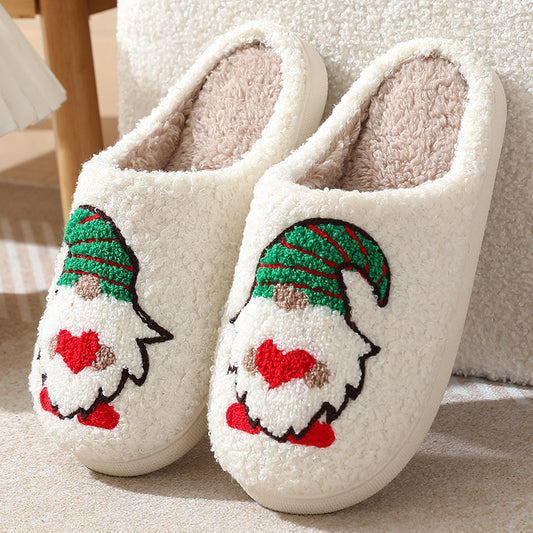 Pantuflas navideñas de algodón con estampado de enanitos para interiores y exteriores, cálidas y de felpa. 