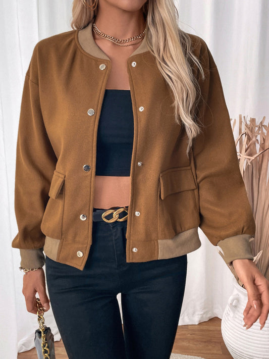Chaqueta de cuello alto, cárdigan, abrigo de bolsillo para mujer 