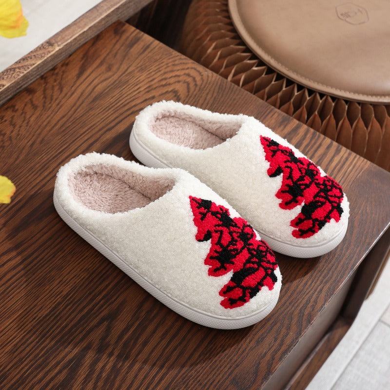 Pantuflas unisex de piel de invierno con diseño de árbol de Navidad 