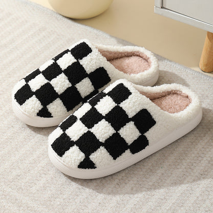 Pantuflas de lana unisex de invierno con estampado de cuadros coloridos 