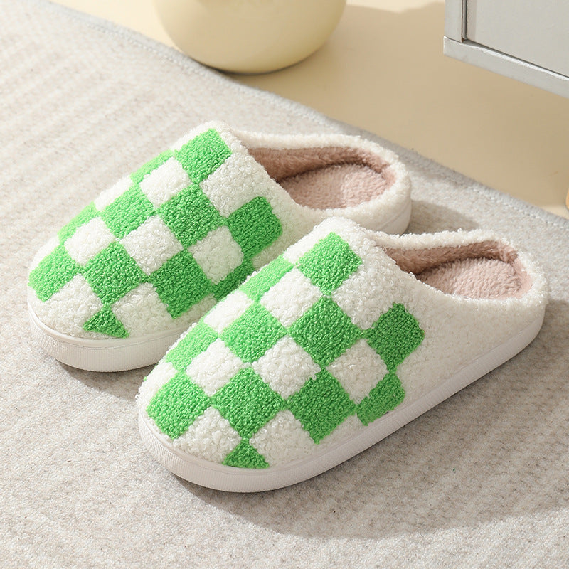 Pantuflas de lana unisex de invierno con estampado de cuadros coloridos 