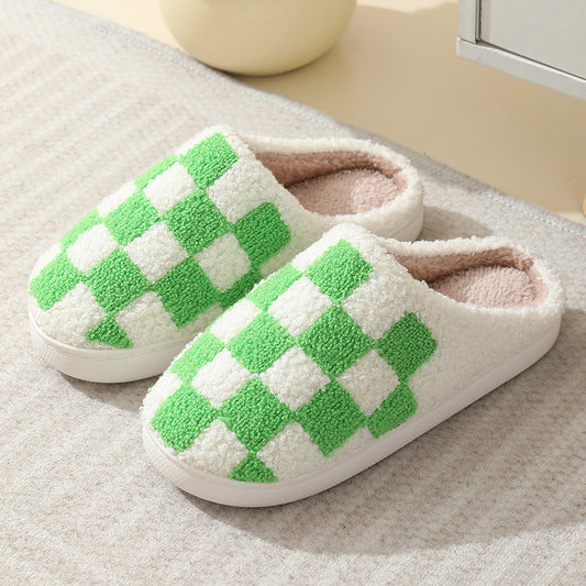 Pantuflas de lana unisex de invierno con estampado de cuadros coloridos 