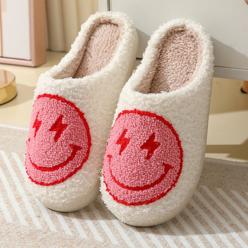 Pantuflas de algodón con cara sonriente de relámpago para interiores, cálidas para otoño e invierno. 