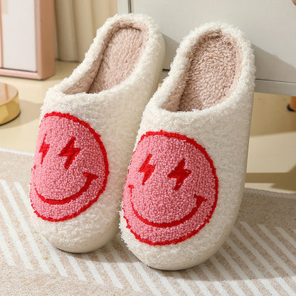 Pantuflas de algodón con cara sonriente de relámpago para interiores, cálidas para otoño e invierno. 