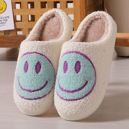 Pantuflas de algodón con estampado de caras sonrientes de colores para interiores y exteriores, pantuflas cálidas de felpa 
