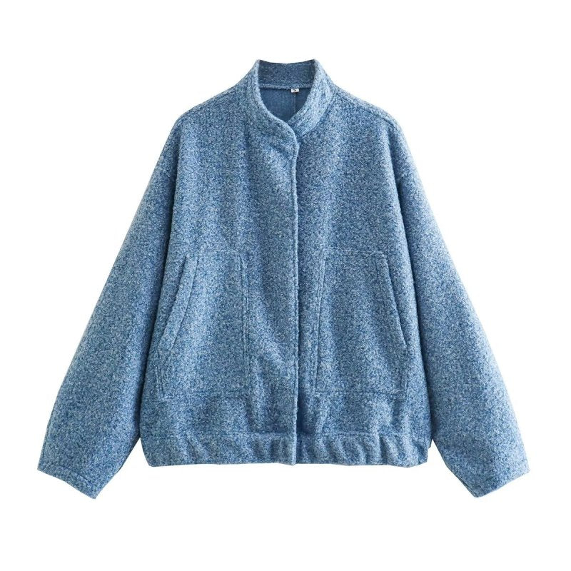 Chaqueta informal holgada estilo urbano Y2K con cuello alto y botones ocultos 