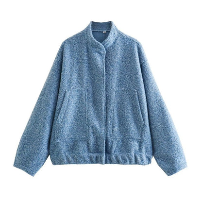 Chaqueta informal holgada estilo urbano Y2K con cuello alto y botones ocultos 