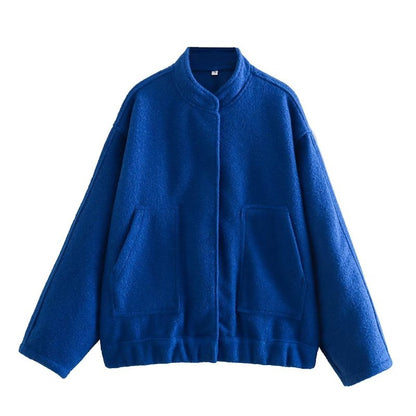 Chaqueta informal holgada estilo urbano Y2K con cuello alto y botones ocultos 