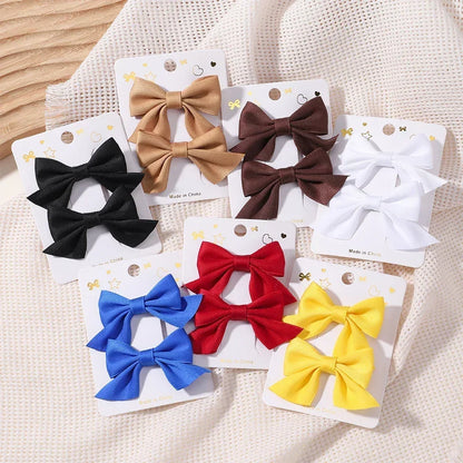 2Pcs/Set Solid Color Kids Bows Hair Clips for Baby Girls Handmade Plaid Bowknot Hairpin Barrettes Photograph Hair Accessories