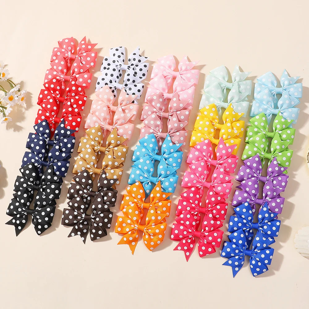 30Pcs random color ribbon hair bows hair clip classic children's polka dot hair clip boutique cheer bow hair bangs hairgripes