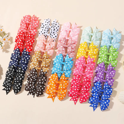 30Pcs random color ribbon hair bows hair clip classic children's polka dot hair clip boutique cheer bow hair bangs hairgripes