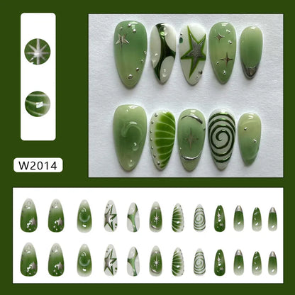 24pcs Blue Ocean Series False Nails Aurora Mermaid Shell Pearl Design Fake Nails Fairy Sweet Style French Almond Press on Nails
