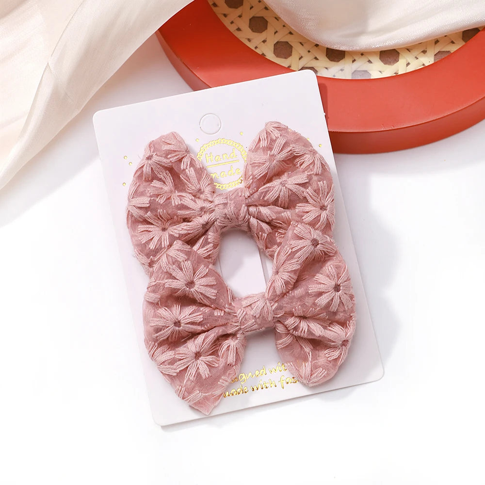 2Pcs/Set Solid Color Kids Bows Hair Clips for Baby Girls Handmade Plaid Bowknot Hairpin Barrettes Photograph Hair Accessories