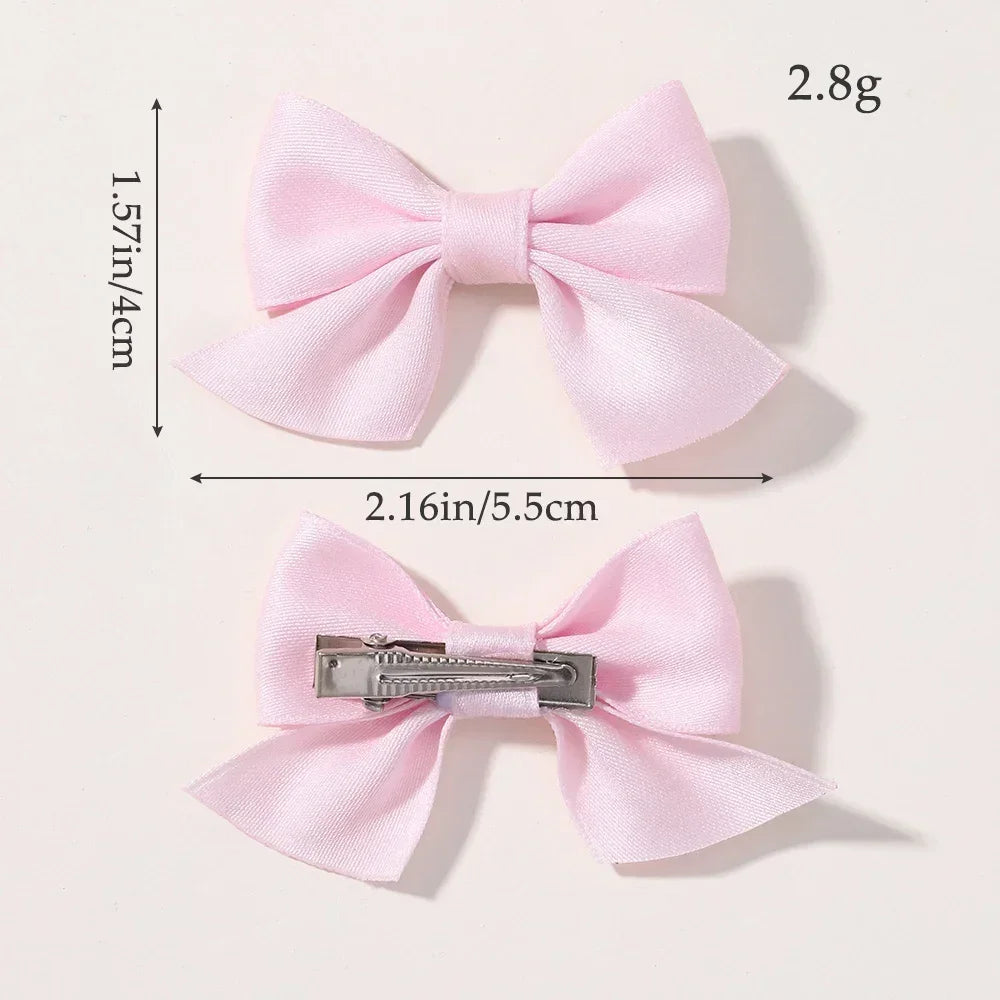 2Pcs/Set Solid Color Kids Bows Hair Clips for Baby Girls Handmade Plaid Bowknot Hairpin Barrettes Photograph Hair Accessories