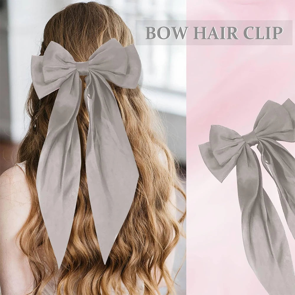 Hair Bows for Girls Ribbons Pink/Black/White Bow Girls Ribbon Hair Accessories Simple Solid Satin Spring Clip Hair Pin for Woman