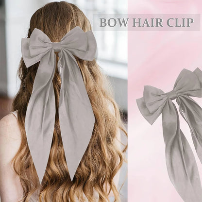 Hair Bows for Girls Ribbons Pink/Black/White Bow Girls Ribbon Hair Accessories Simple Solid Satin Spring Clip Hair Pin for Woman