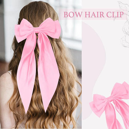 Hair Bows for Girls Ribbons Pink/Black/White Bow Girls Ribbon Hair Accessories Simple Solid Satin Spring Clip Hair Pin for Woman