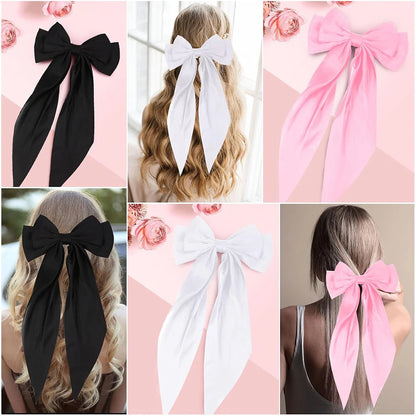 Hair Bows for Girls Ribbons Pink/Black/White Bow Girls Ribbon Hair Accessories Simple Solid Satin Spring Clip Hair Pin for Woman