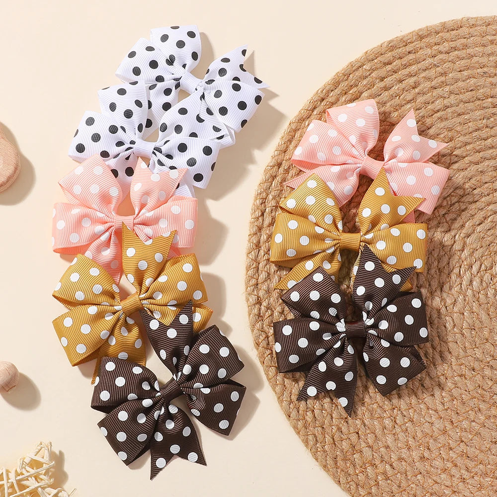 30Pcs random color ribbon hair bows hair clip classic children's polka dot hair clip boutique cheer bow hair bangs hairgripes
