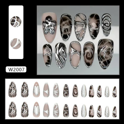 24 uñas postizas con estampado de flores, color vino tinto, rubor, almendra, reutilizables, para verano.