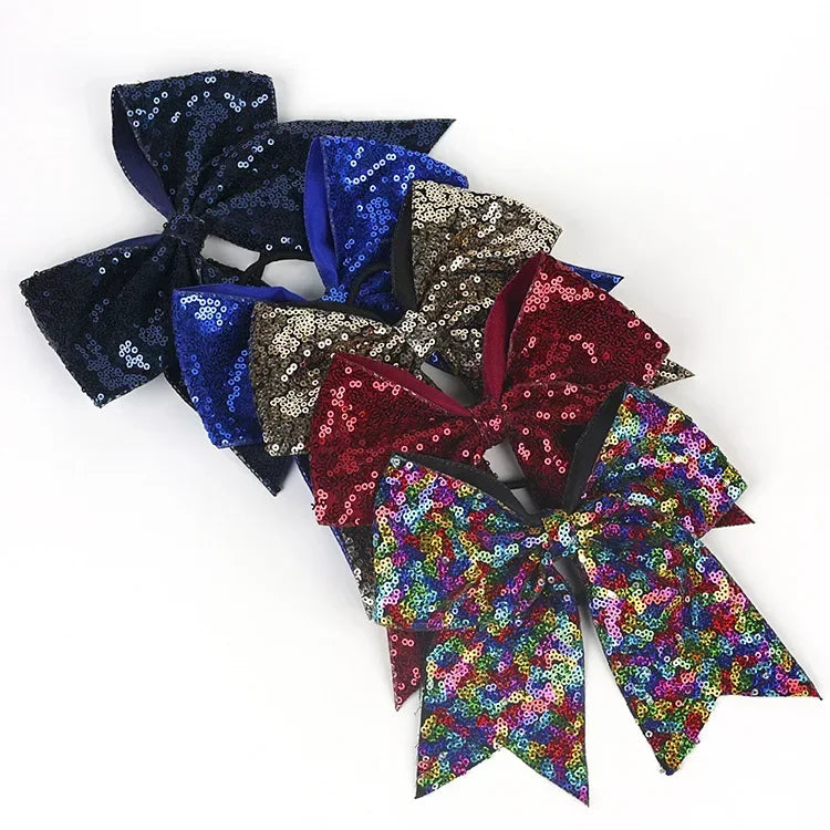 Big Bowknot Girl Hairband Girls Ribbon Cheerleading Hair Bows with Sequin Beads Kids Ponytail Holder Women Elastic Hair Tie