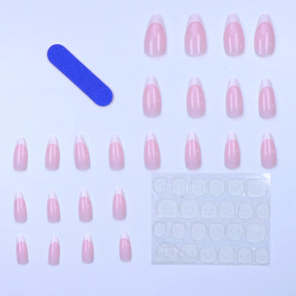 24PCS- French white border almond nails-Whitening Nail Art Set With Detachable Fake Nails For Festival- Date And Daily Wear