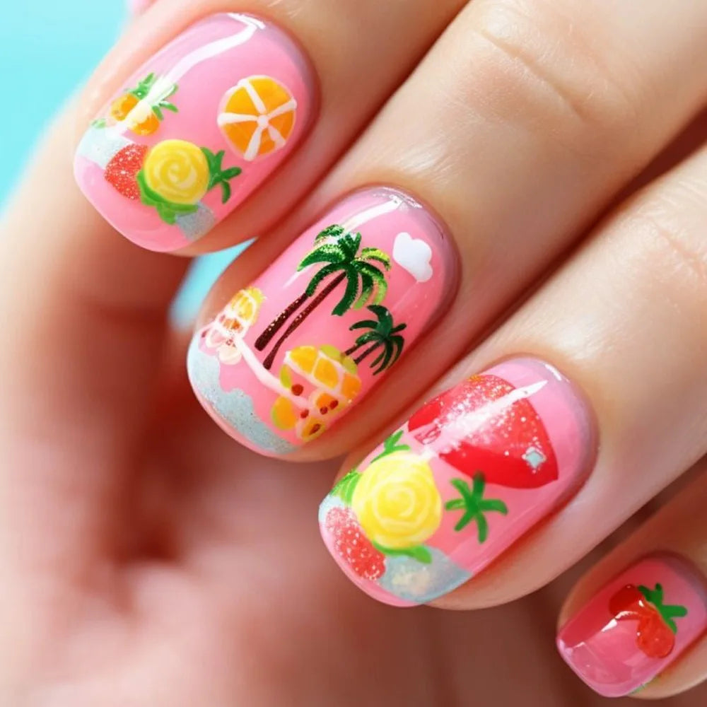 24pcs Cute Cartoon Fake Nail Tips Oil Painting Series Printed Almond Press On Nail Sweet Cool Charming False Nail For Spicy Girl