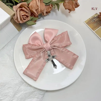 Goth Ribbon Bowknot Hair Clip Sweet Large Bows Hairpin Women Hair Styling Accessories for Thin Hair French Barrettes