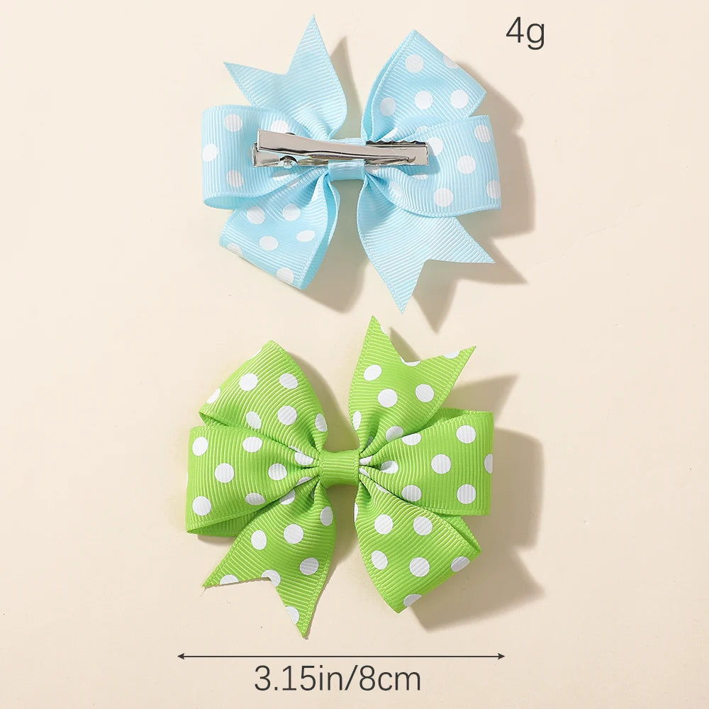 30Pcs random color ribbon hair bows hair clip classic children's polka dot hair clip boutique cheer bow hair bangs hairgripes