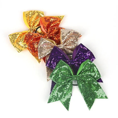 Big Bowknot Girl Hairband Girls Ribbon Cheerleading Hair Bows with Sequin Beads Kids Ponytail Holder Women Elastic Hair Tie