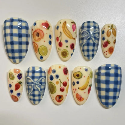 24pcs Cute Cartoon Fake Nail Tips Oil Painting Series Printed Almond Press On Nail Sweet Cool Charming False Nail For Spicy Girl