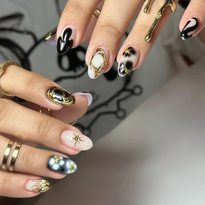 24pcs Blue Ocean Series False Nails Aurora Mermaid Shell Pearl Design Fake Nails Fairy Sweet Style French Almond Press on Nails