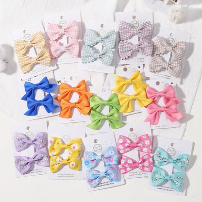 2Pcs/Set Solid Color Kids Bows Hair Clips for Baby Girls Handmade Plaid Bowknot Hairpin Barrettes Photograph Hair Accessories