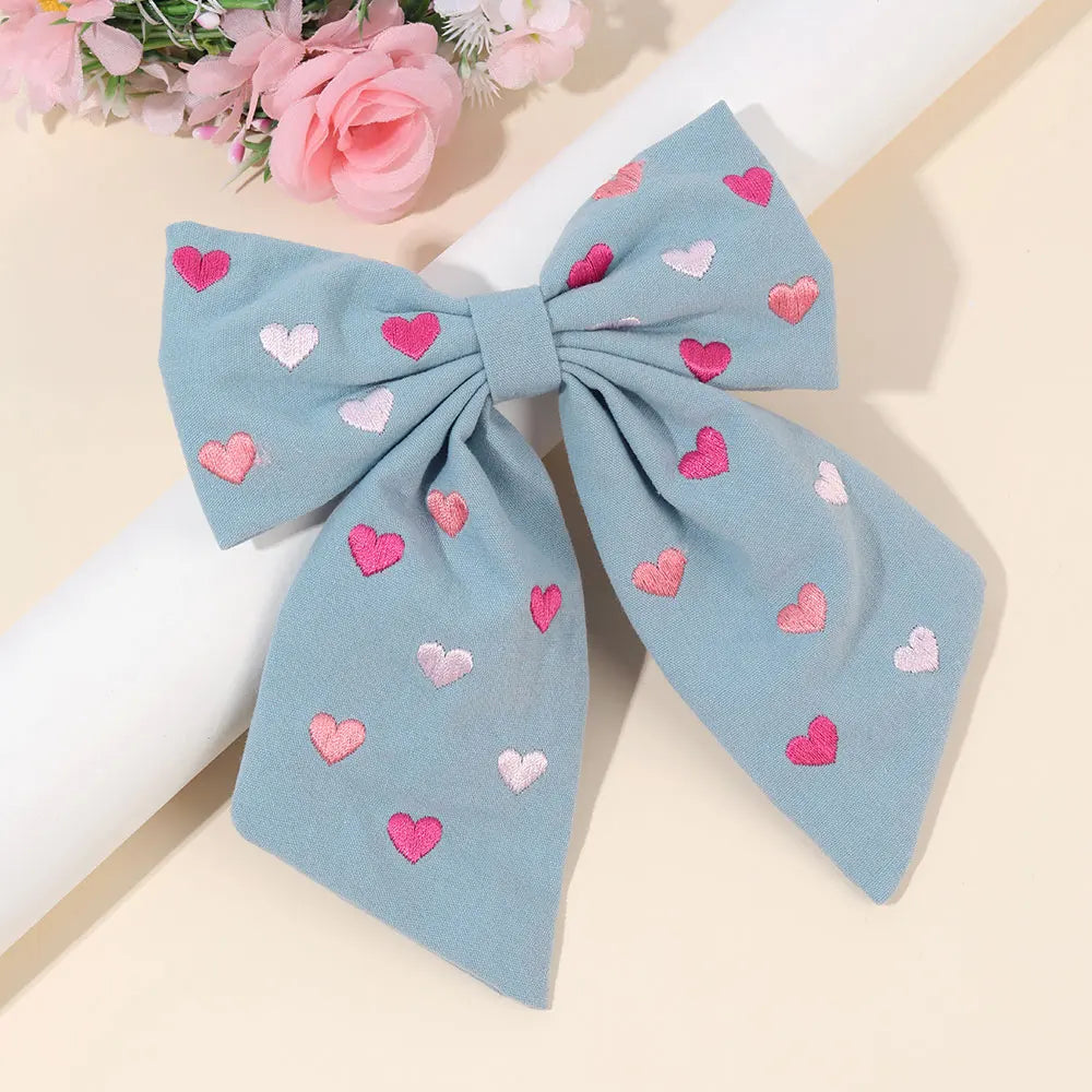 Sweet Embroidered Flower Hair Bows Clips Handmade Ribbon Solid Hairpins Cute Bowknot Barrettes Headwear Kids Hair Accessories