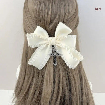 Goth Ribbon Bowknot Hair Clip Sweet Large Bows Hairpin Women Hair Styling Accessories for Thin Hair French Barrettes