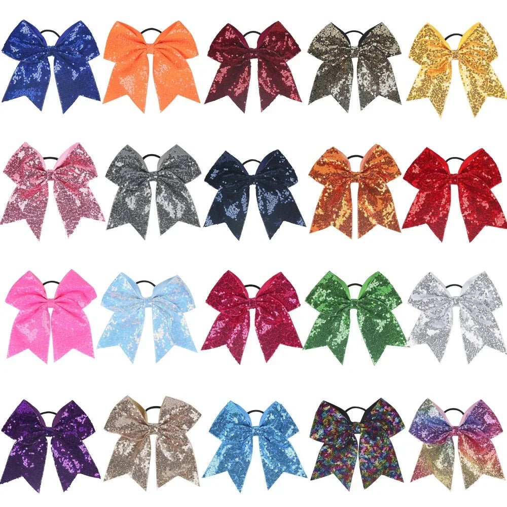Big Bowknot Girl Hairband Girls Ribbon Cheerleading Hair Bows with Sequin Beads Kids Ponytail Holder Women Elastic Hair Tie