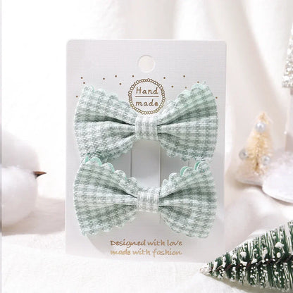 2Pcs/Set Solid Color Kids Bows Hair Clips for Baby Girls Handmade Plaid Bowknot Hairpin Barrettes Photograph Hair Accessories