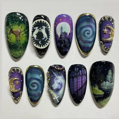 24 uñas postizas con estampado de flores, color vino tinto, rubor, almendra, reutilizables, para verano.