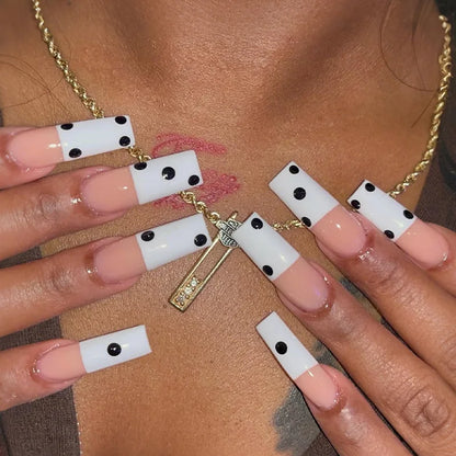 Mid-length Coffin Fake Nails 24Pcs White French Tip Ballerina Press On Nail Pink/White Flower Printed Spring/Summer DIY Manicure