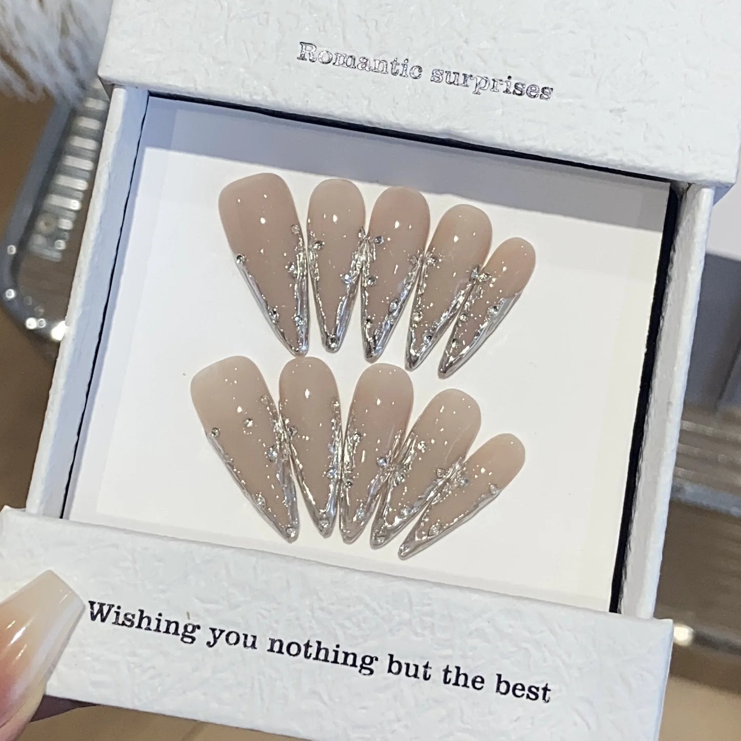 10Pcs Cat Eye Almond Handmade Press on Nails Fake Nails with Rhinestone Design Wearable Stick-on Nails False Nail Uñas Postizas
