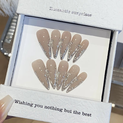 10Pcs Cat Eye Almond Handmade Press on Nails Fake Nails with Rhinestone Design Wearable Stick-on Nails False Nail Uñas Postizas
