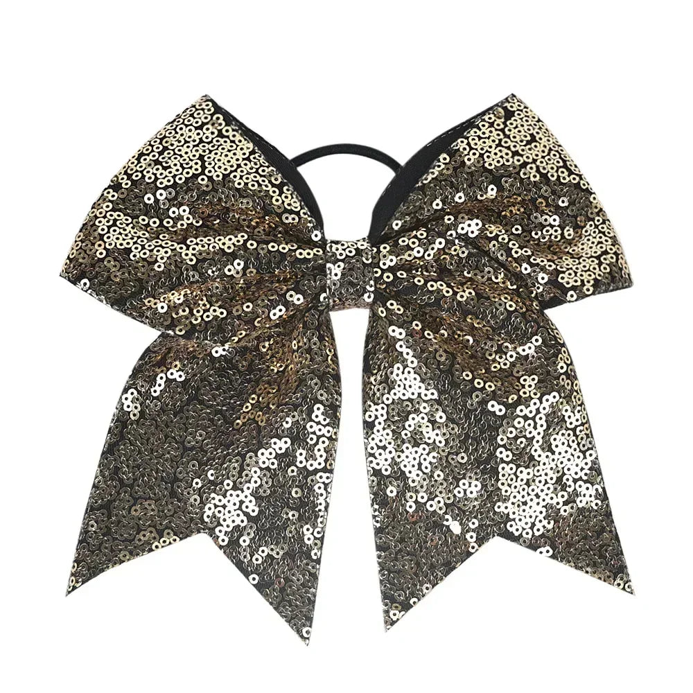 Big Bowknot Girl Hairband Girls Ribbon Cheerleading Hair Bows with Sequin Beads Kids Ponytail Holder Women Elastic Hair Tie