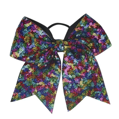 Big Bowknot Girl Hairband Girls Ribbon Cheerleading Hair Bows with Sequin Beads Kids Ponytail Holder Women Elastic Hair Tie