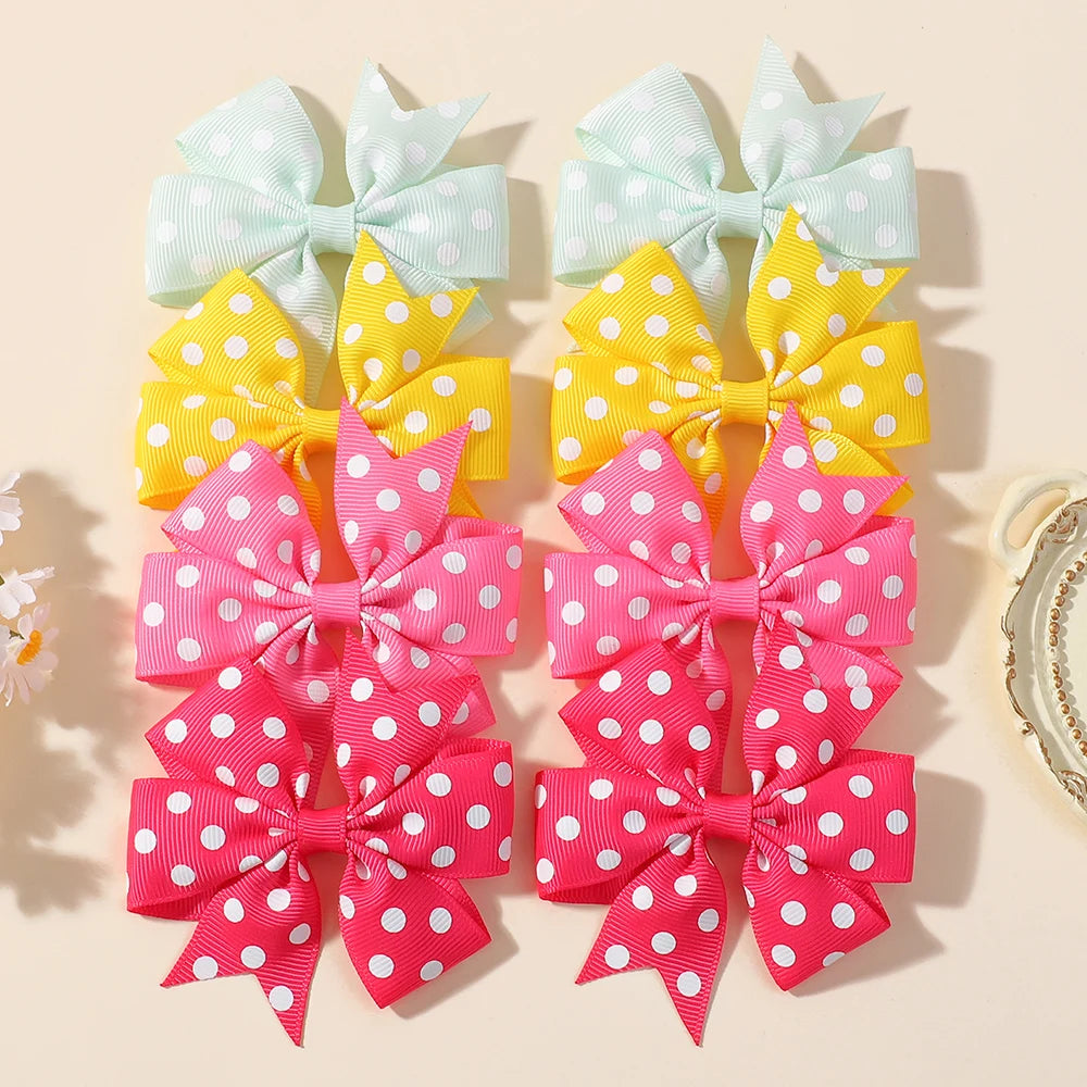30Pcs random color ribbon hair bows hair clip classic children's polka dot hair clip boutique cheer bow hair bangs hairgripes