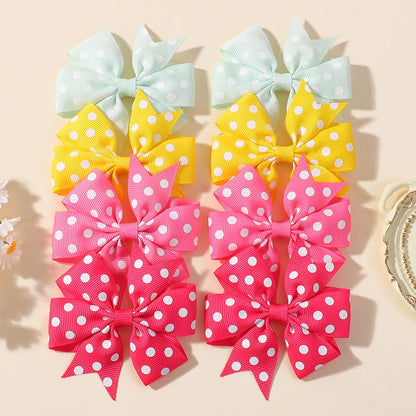 30Pcs random color ribbon hair bows hair clip classic children's polka dot hair clip boutique cheer bow hair bangs hairgripes