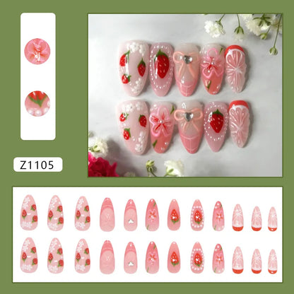 24 uñas postizas con estampado de flores, color vino tinto, rubor, almendra, reutilizables, para verano.