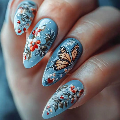 24pcs Cute Cartoon Fake Nail Tips Oil Painting Series Printed Almond Press On Nail Sweet Cool Charming False Nail For Spicy Girl
